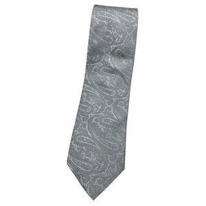 DAVIDOFF Men's 100% Silk Necktie LUXURY Tie Gray Silver Paisley W:3.6" EUC